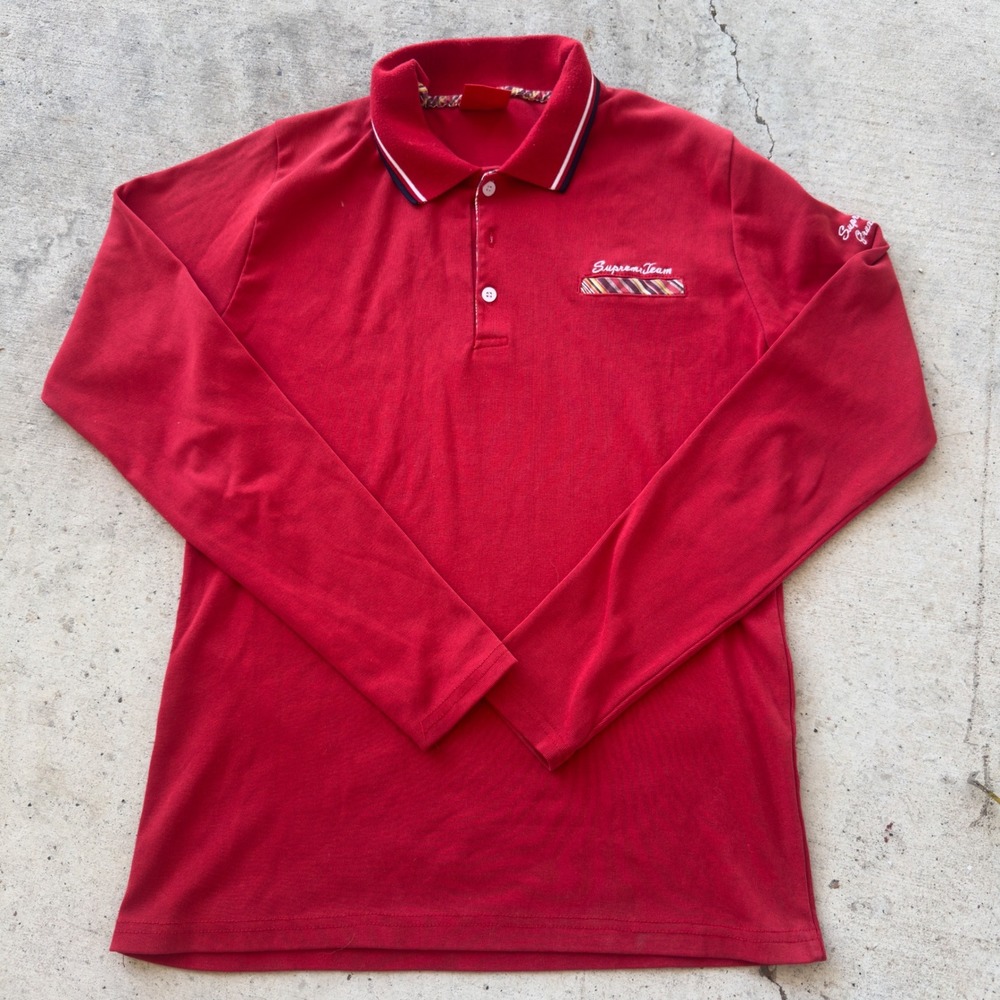 Supreme Long Sleeve Polo Men XL Streetwear Modern Supreme Team Red Good